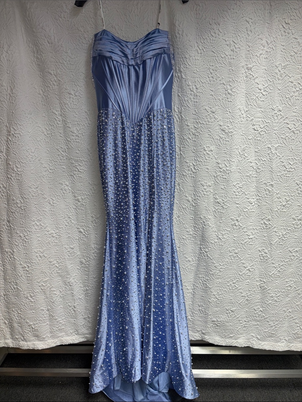 Sherri Hill 58093 Periwinkle/silver Off shoulder Beaded Evening Gown